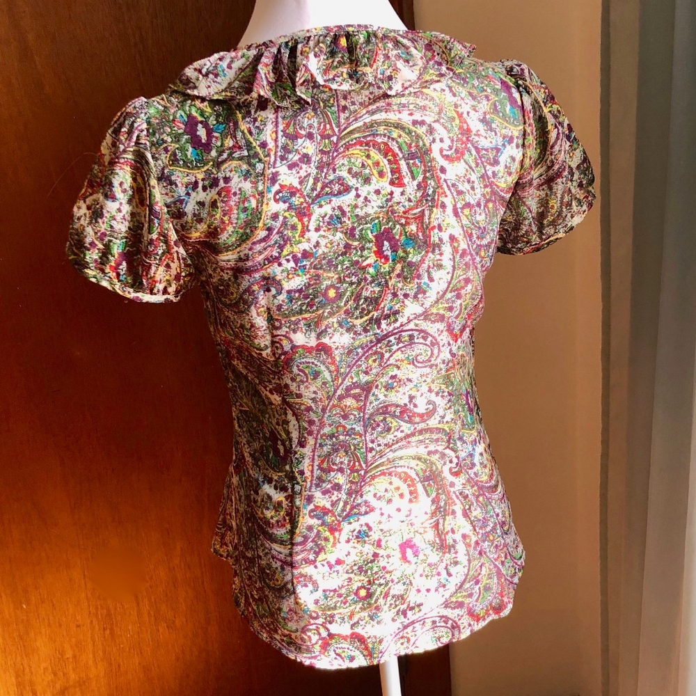 LOFT Ruffled Multi-Color Paisley Blouse Top, NWOT - Picture 5 of 8